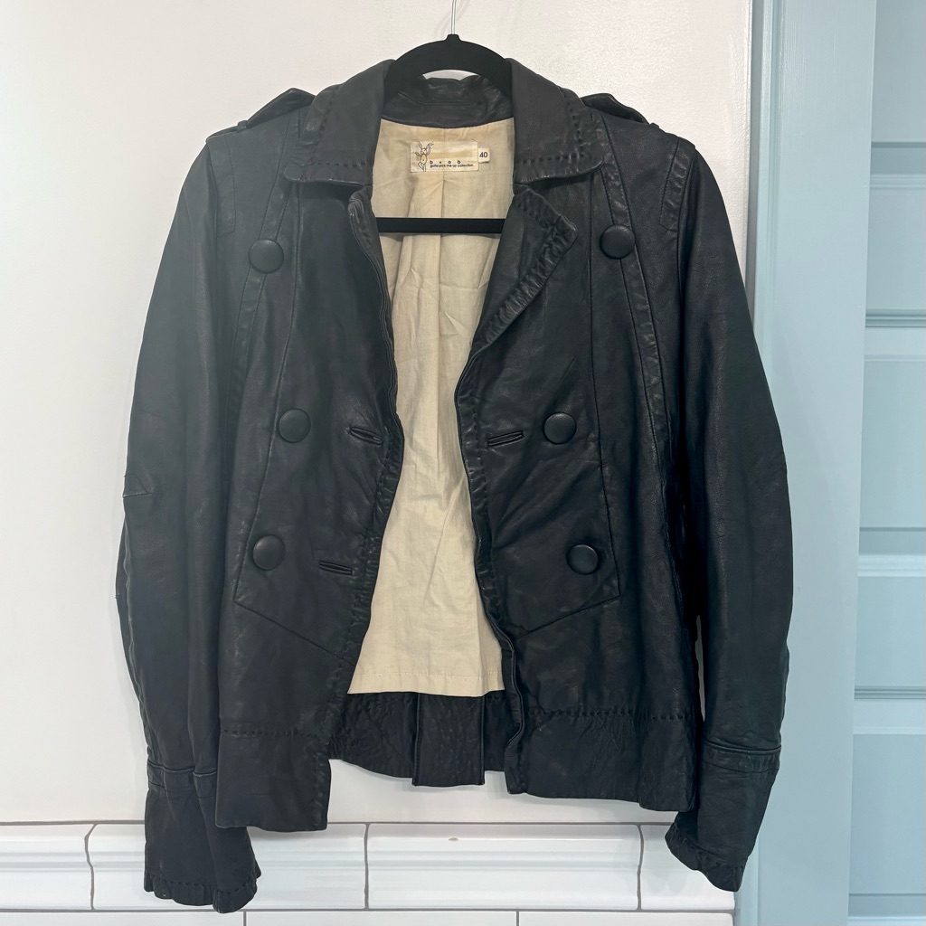 Bplusab B+Ab Y2k Black Leather Button Up Moto Jacket Size 40 Small Indie Sleaze